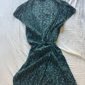 Brandy Melville Green Floral Wrap Dress